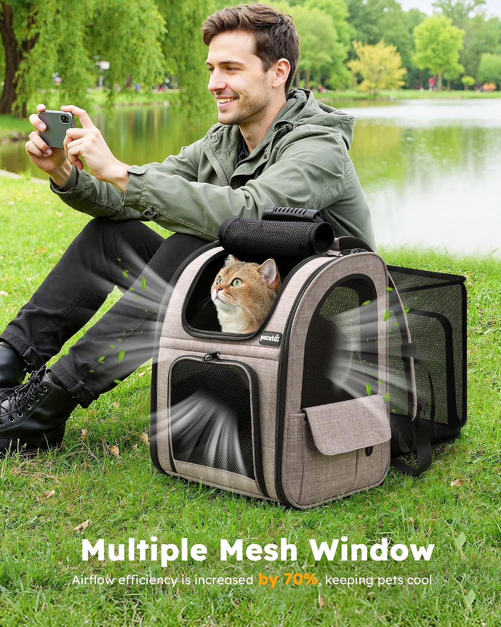 Cat Backpack Expandable, Cat Backpack for Cat with Breathable Window