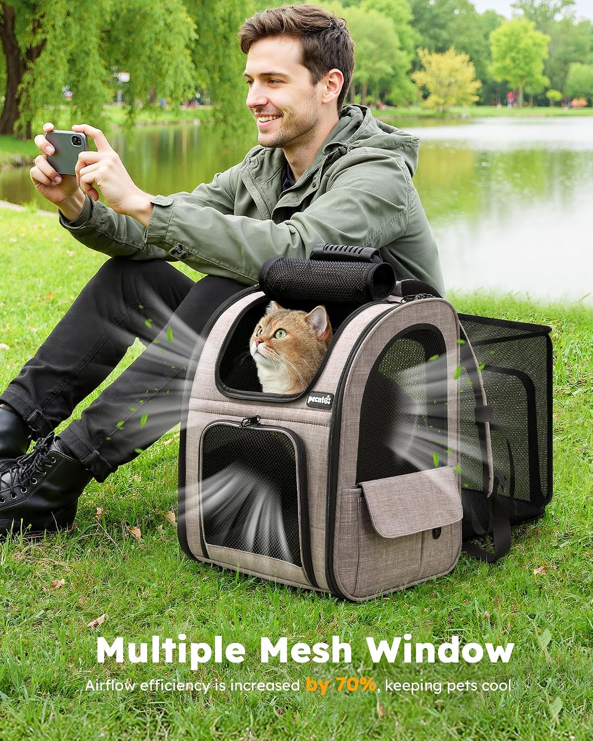 Cat Backpack Expandable, Cat Backpack for Cat with Breathable Window