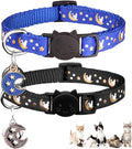 2Pcs Breakaway Cats Collars Cat Collars for Boy Cats Moons Adjustable Kitten Collars with Bell & Pendant Glow in the Dark,Black+Blue