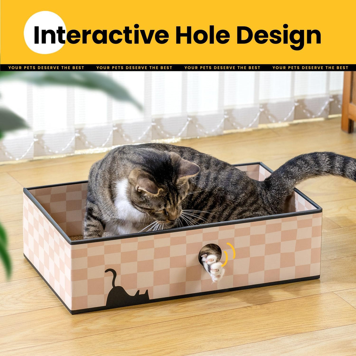 Cat Scratcher Box, Cardboard Pad, Bed for Indoor Cats, Chessboard