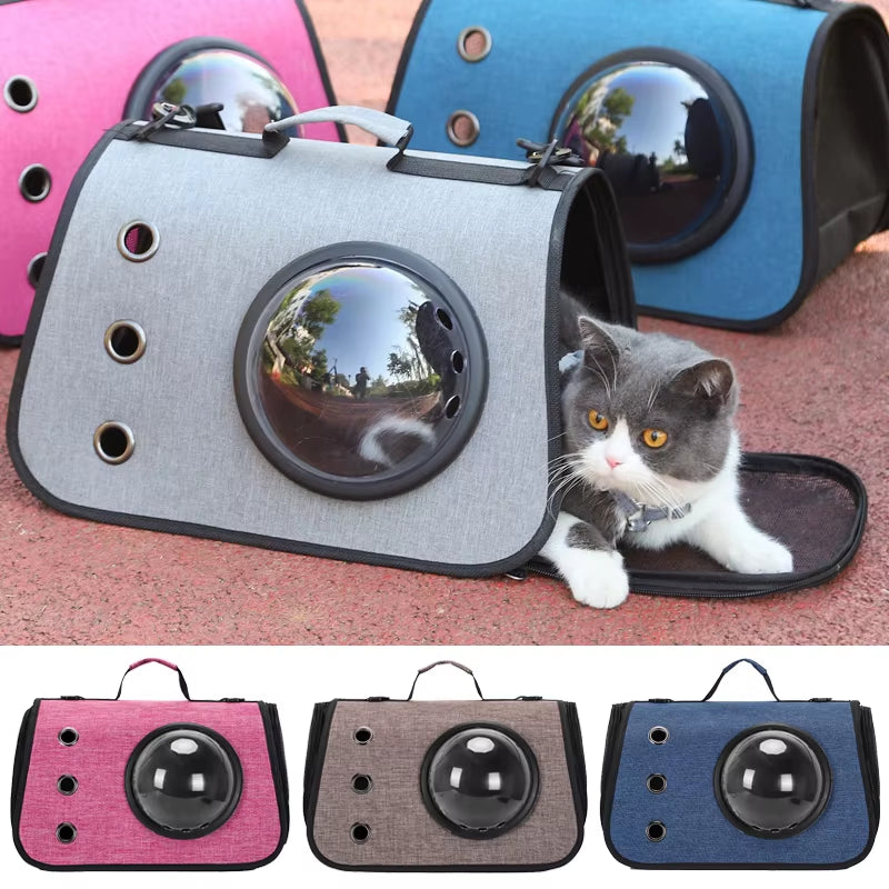 Portable Space Capsule Cat Bag, Hand-Held Foldable Shoulder Bag, Transparent Cat Cage, Kitten and Dog Supplies