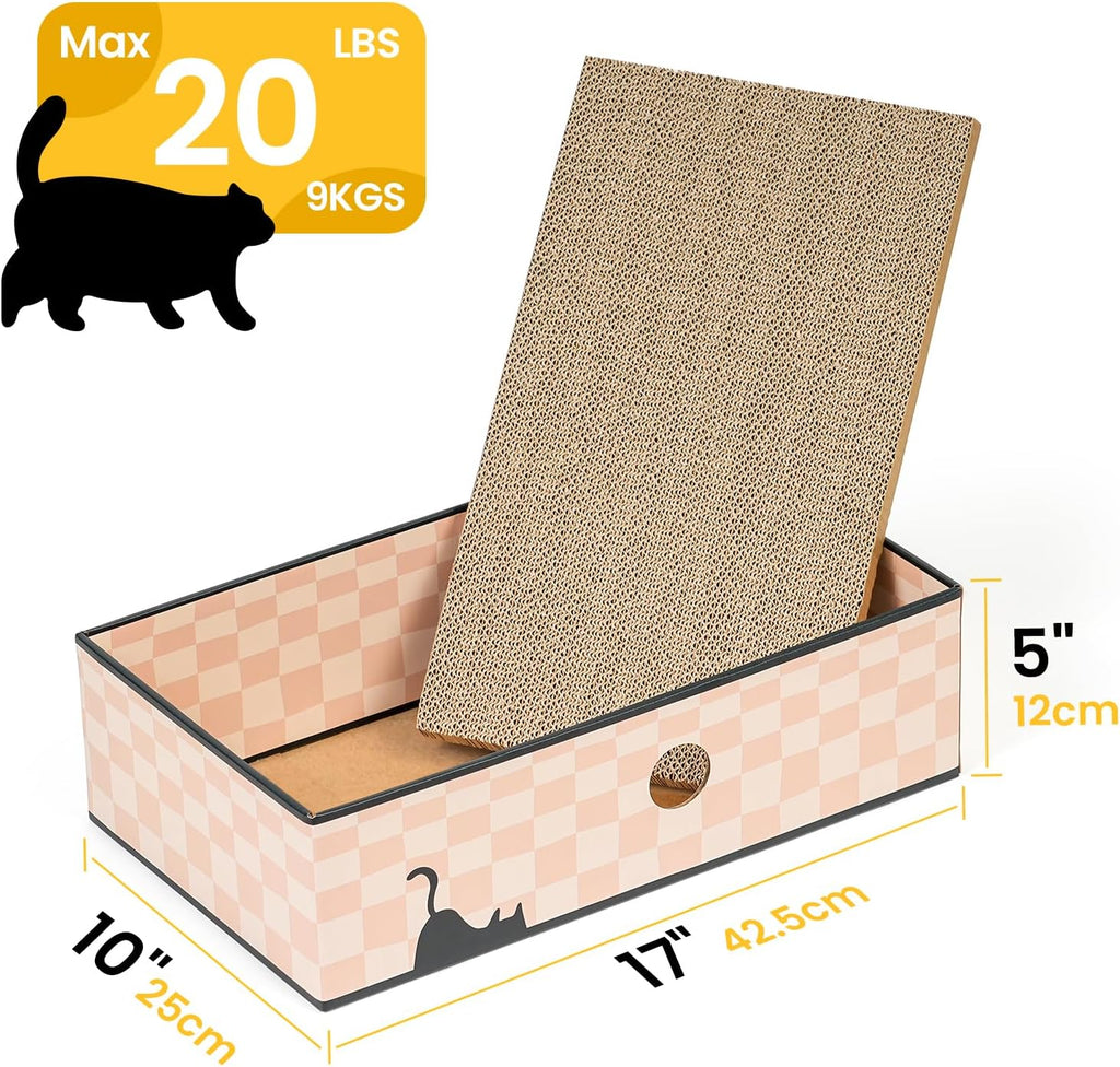 Cat Scratcher Box, Cardboard Pad, Bed for Indoor Cats, Chessboard