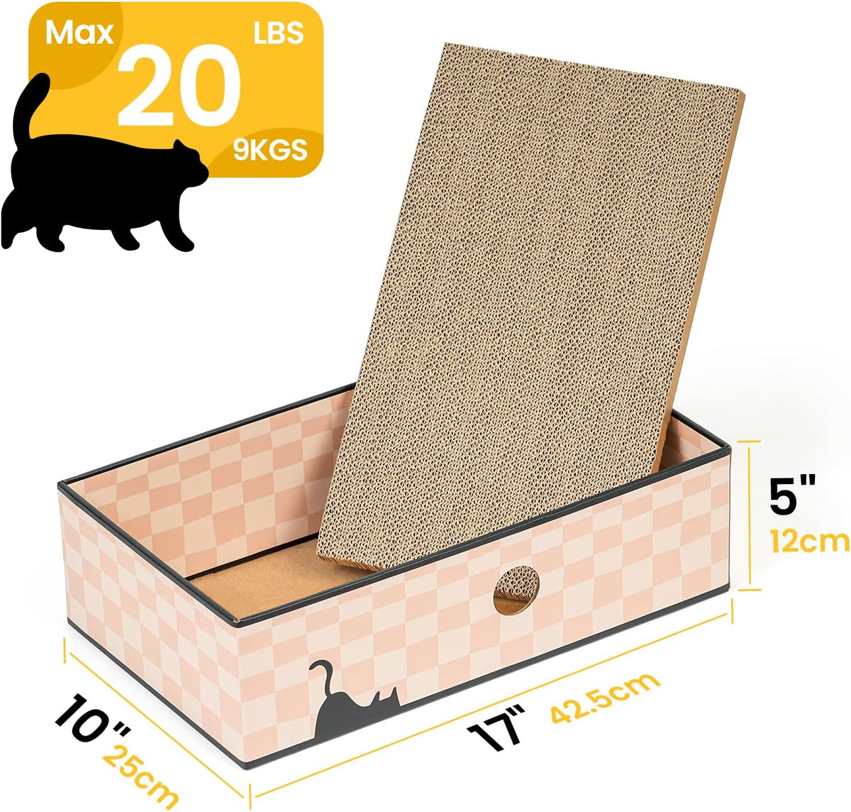 Cat Scratcher Box, Cardboard Pad, Bed for Indoor Cats, Chessboard