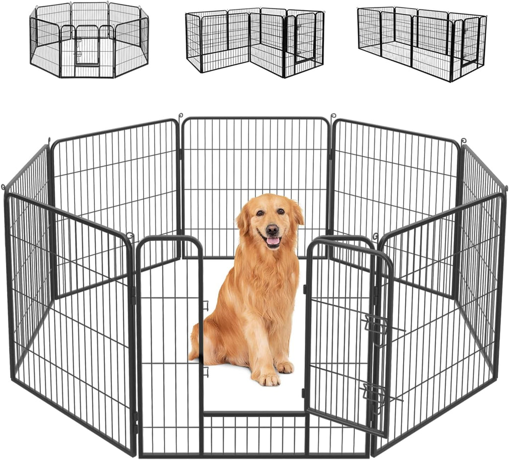 Dog Playpen Dog Pen Dog Kennel 8 Panels 32 Inch Hight Indoor Outdoor Folding Metal Portable Puppy Exercise Pen Heavy Duty Dog Fence for Yard Camping,Black