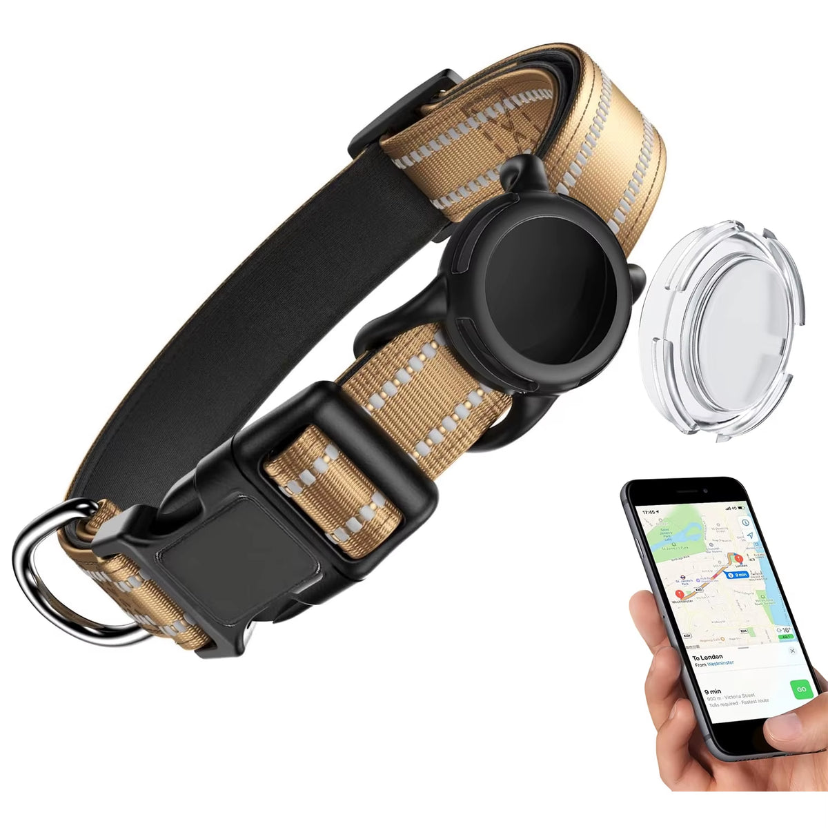 Waterproof Air Tag Dog Collar with Airtag Holder, Reflective Soft Padded & Safety Buckle, Airtag Pet Collar Adjustable for Dogs