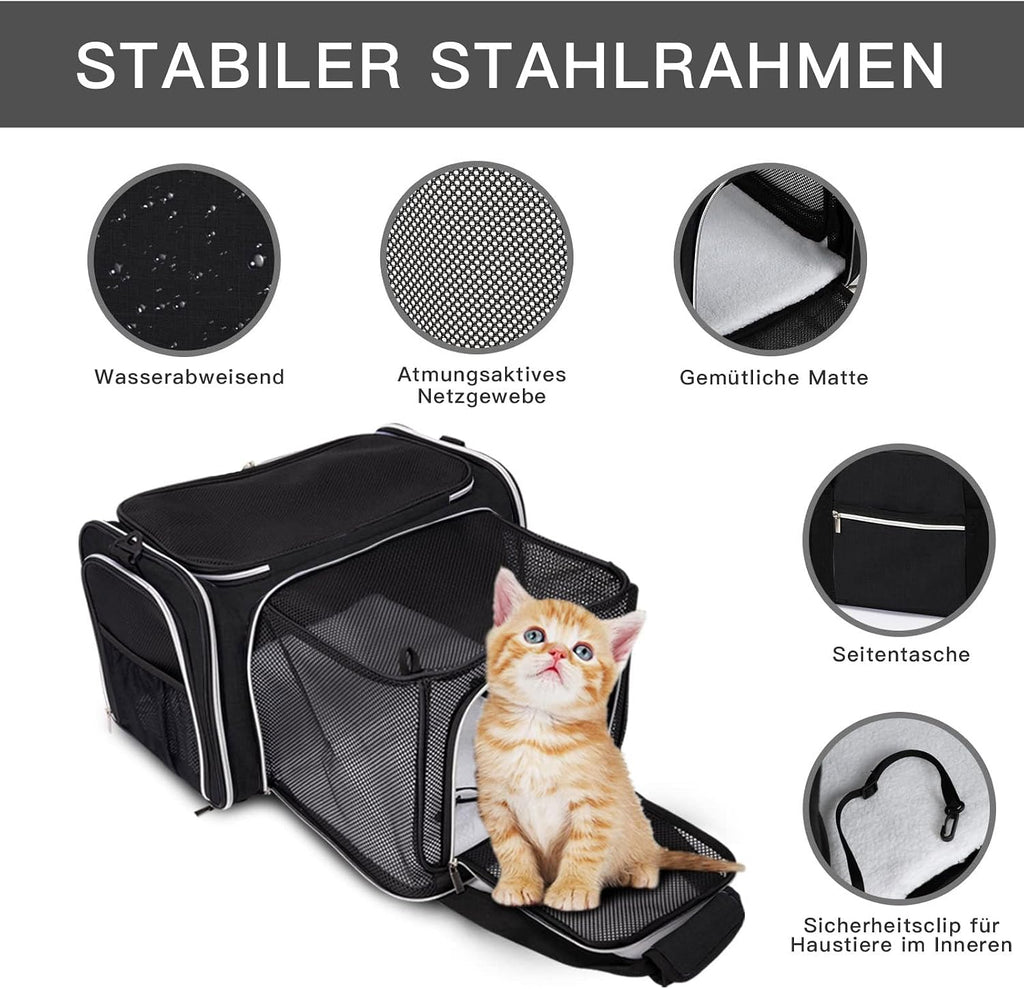 Cat Carrier Bag,Airline Approved Pet Carrier Soft Side Pet Travel 5 Sides Open Doors 3 Sides Expandable Foldable Dog Carrier with Fleece Pad