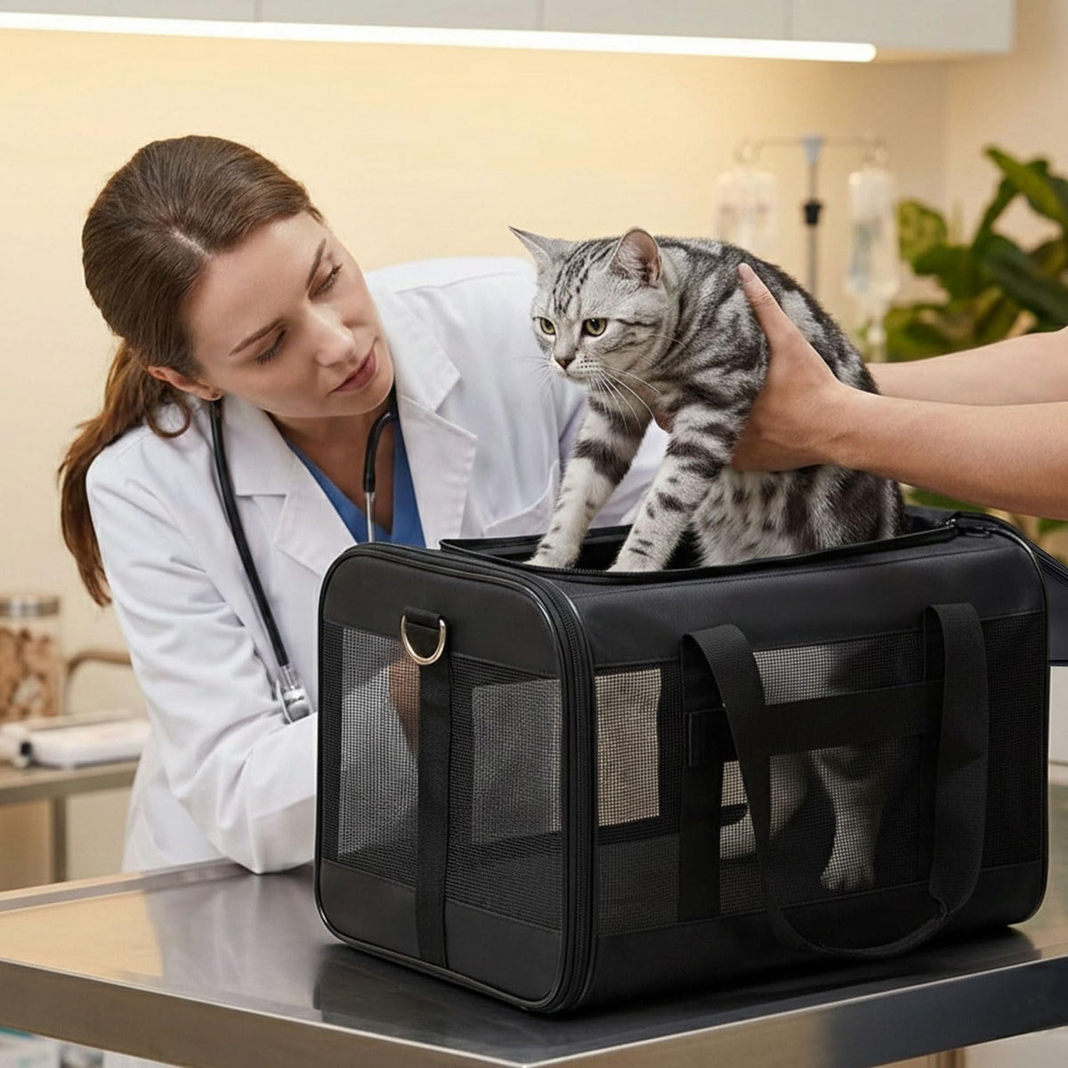 Cat Carrier Airline Approved, Soft-Sided Dog Carrier with Inner Safety Leash, Pet Transport Carrier for Small-Medium Cats Puppies up to 15 Lbs, Collapsible Travel Kitten Carrier Bag -Purple M