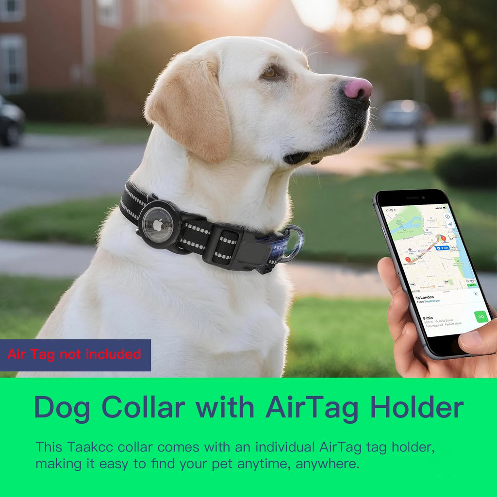Waterproof Air Tag Dog Collar with Airtag Holder, Reflective Soft Padded & Safety Buckle, Airtag Pet Collar Adjustable for Dogs