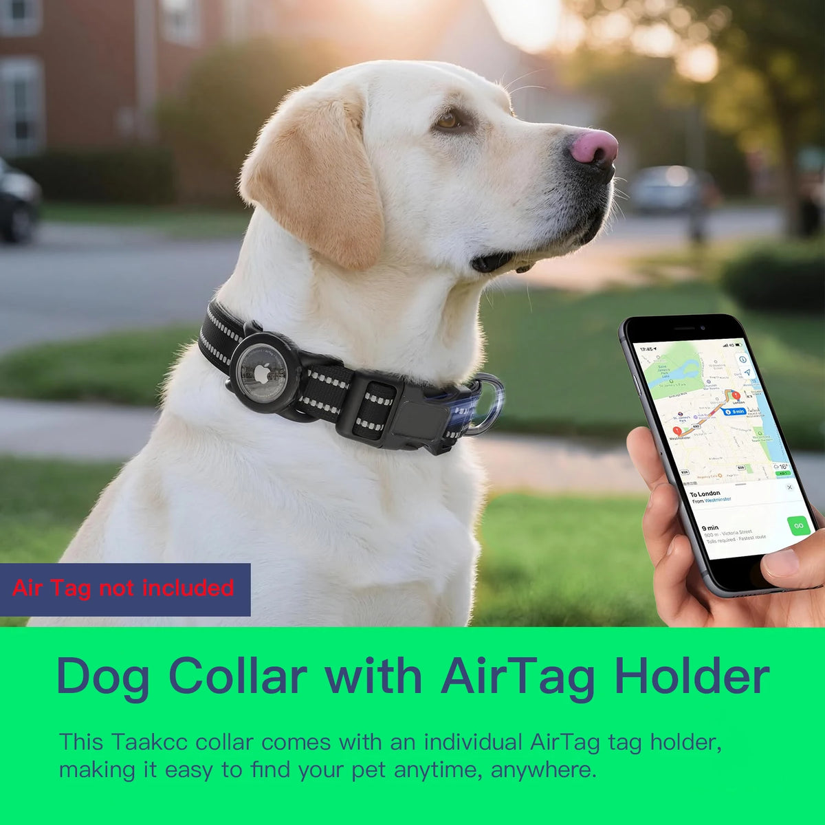 Waterproof Air Tag Dog Collar with Airtag Holder, Reflective Soft Padded & Safety Buckle, Airtag Pet Collar Adjustable for Dogs