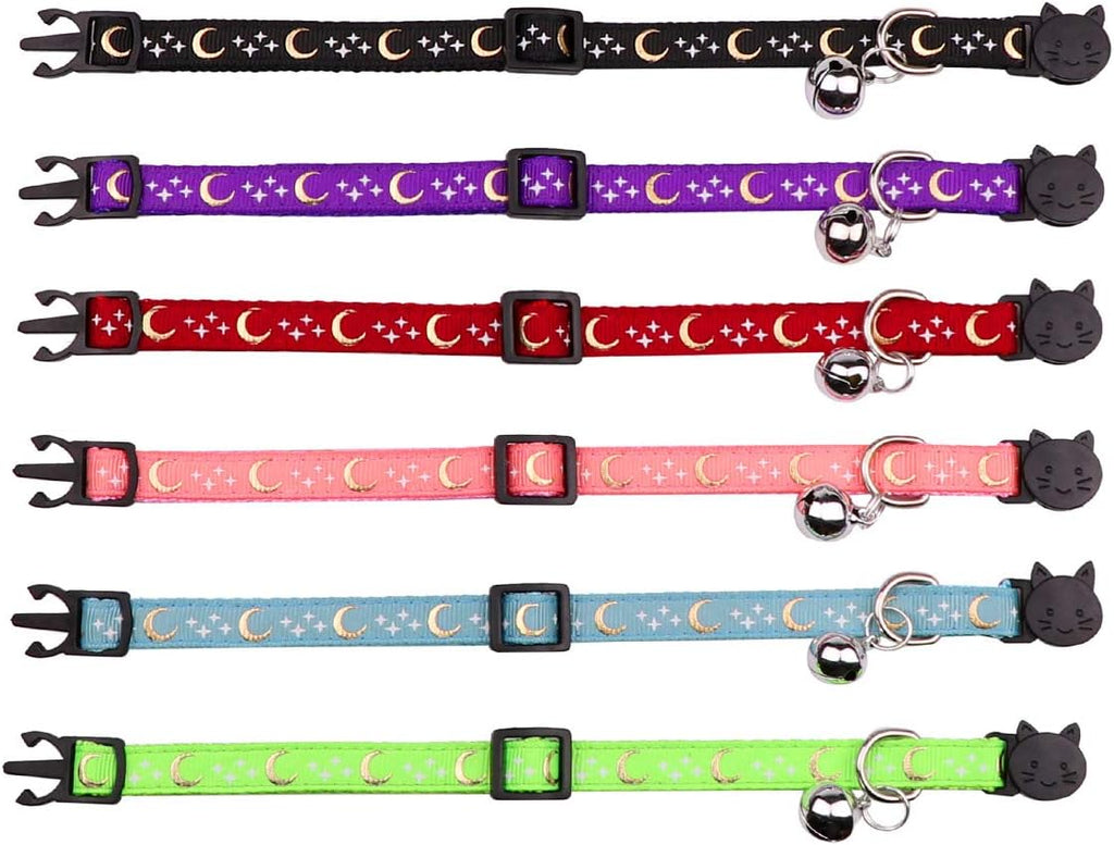 6 PCS Breakaway Cat Collars with Bell Golden Moon Glowing Star in the Dark for Kitten
