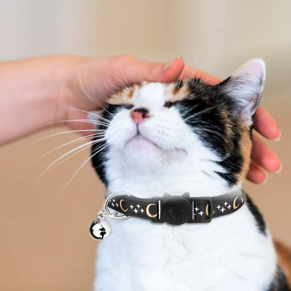 6 PCS Breakaway Cat Collars with Bell Golden Moon Glowing Star in the Dark for Kitten