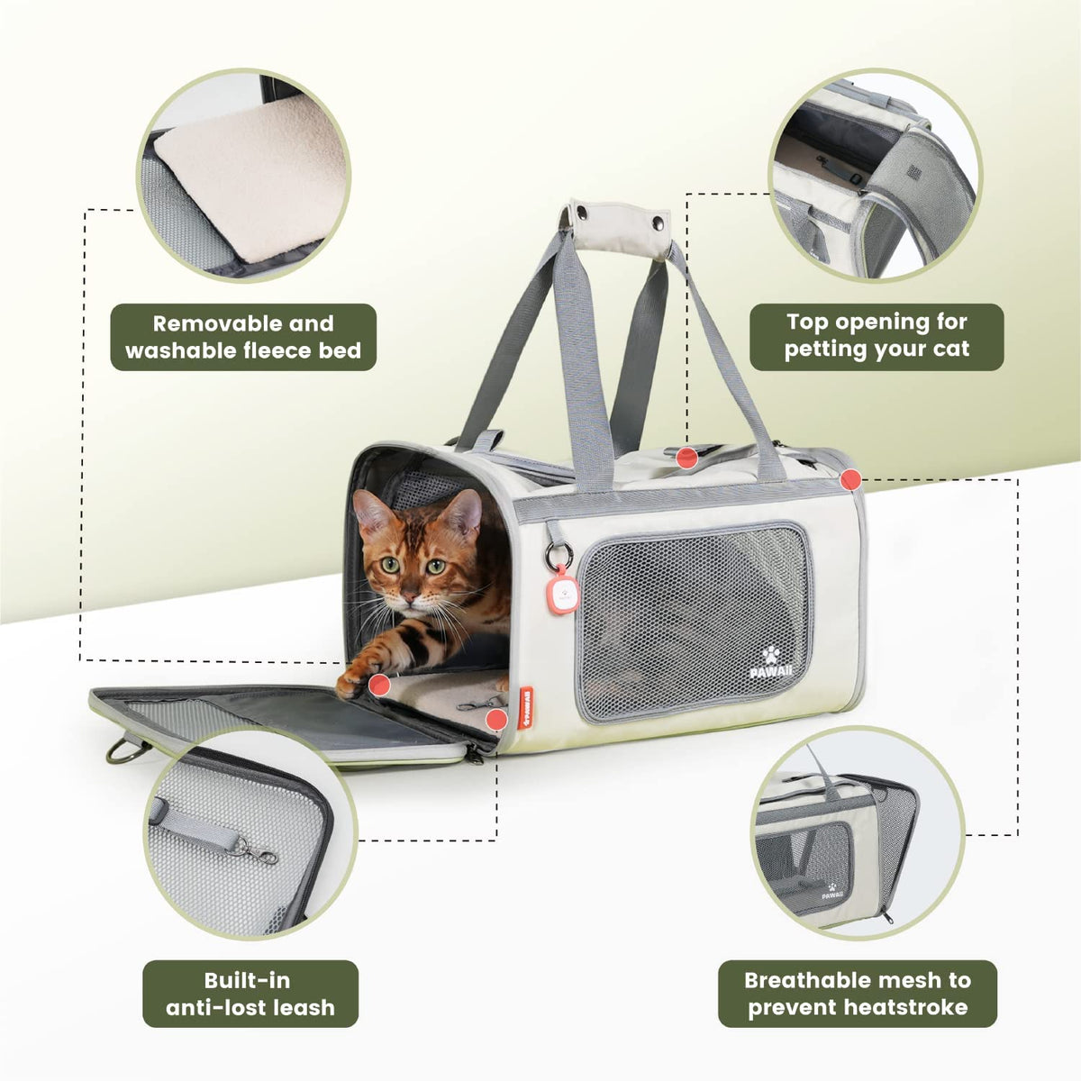 Cat Carrier Airline Approved Expandable Breathable Safety Leash