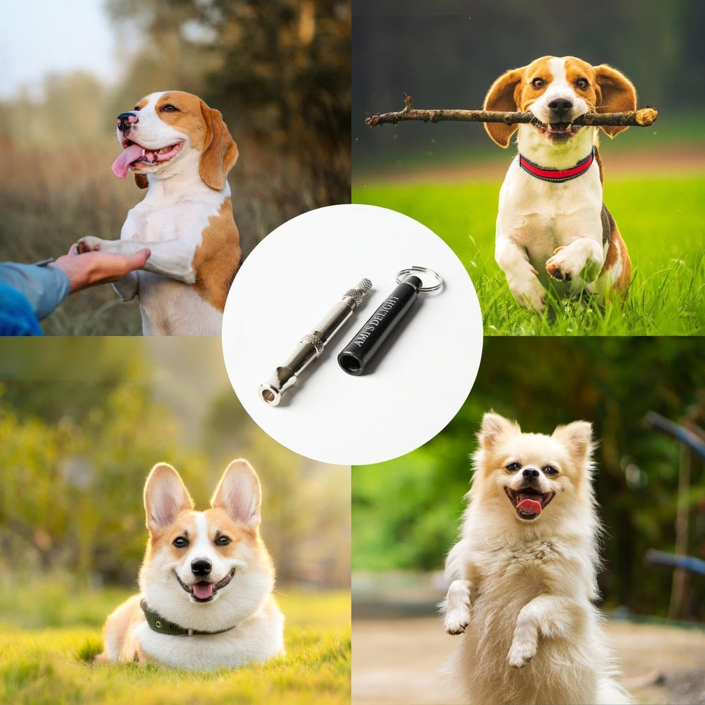 Dog Whistle Set of 5 | 2PCS Premium Quality Adjustable Dog Whistles with 2 Black Lanyards and a Dog Clicker | Ultrasonic Dog Whistle to Stop Barking Neighbors Dog