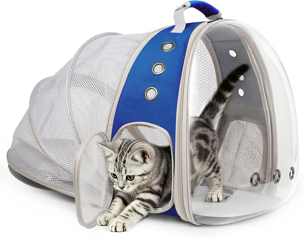 Back Extension Cat Travel Carrier Backpack (Blue, Clear Window)