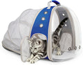 Back Extension Cat Travel Carrier Backpack (Blue, Clear Window)