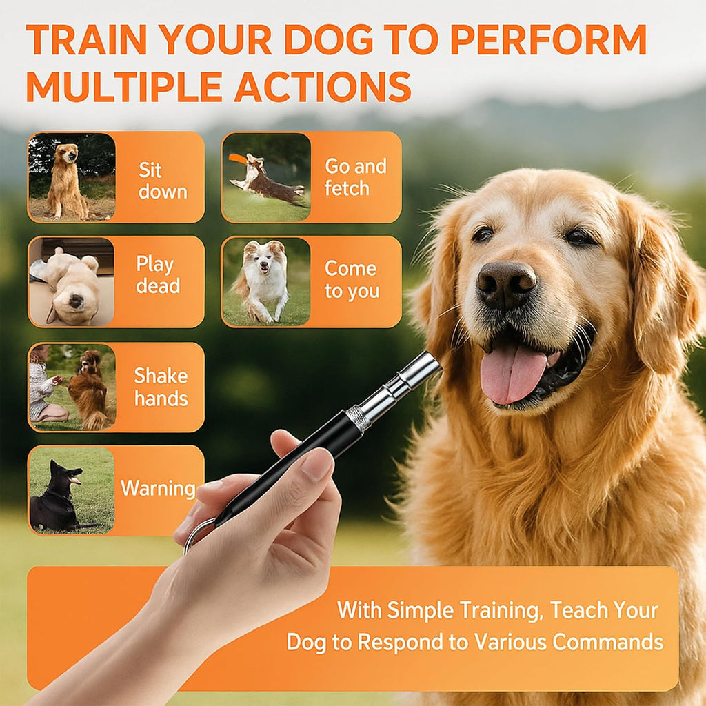 Dog Whistle Set of 5 | 2PCS Premium Quality Adjustable Dog Whistles with 2 Black Lanyards and a Dog Clicker | Ultrasonic Dog Whistle to Stop Barking Neighbors Dog