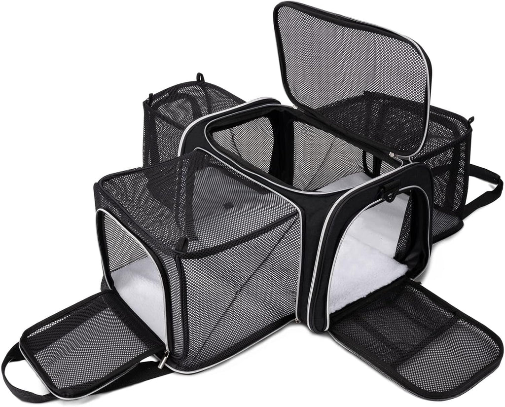 Cat Carrier Bag,Airline Approved Pet Carrier Soft Side Pet Travel 5 Sides Open Doors 3 Sides Expandable Foldable Dog Carrier with Fleece Pad