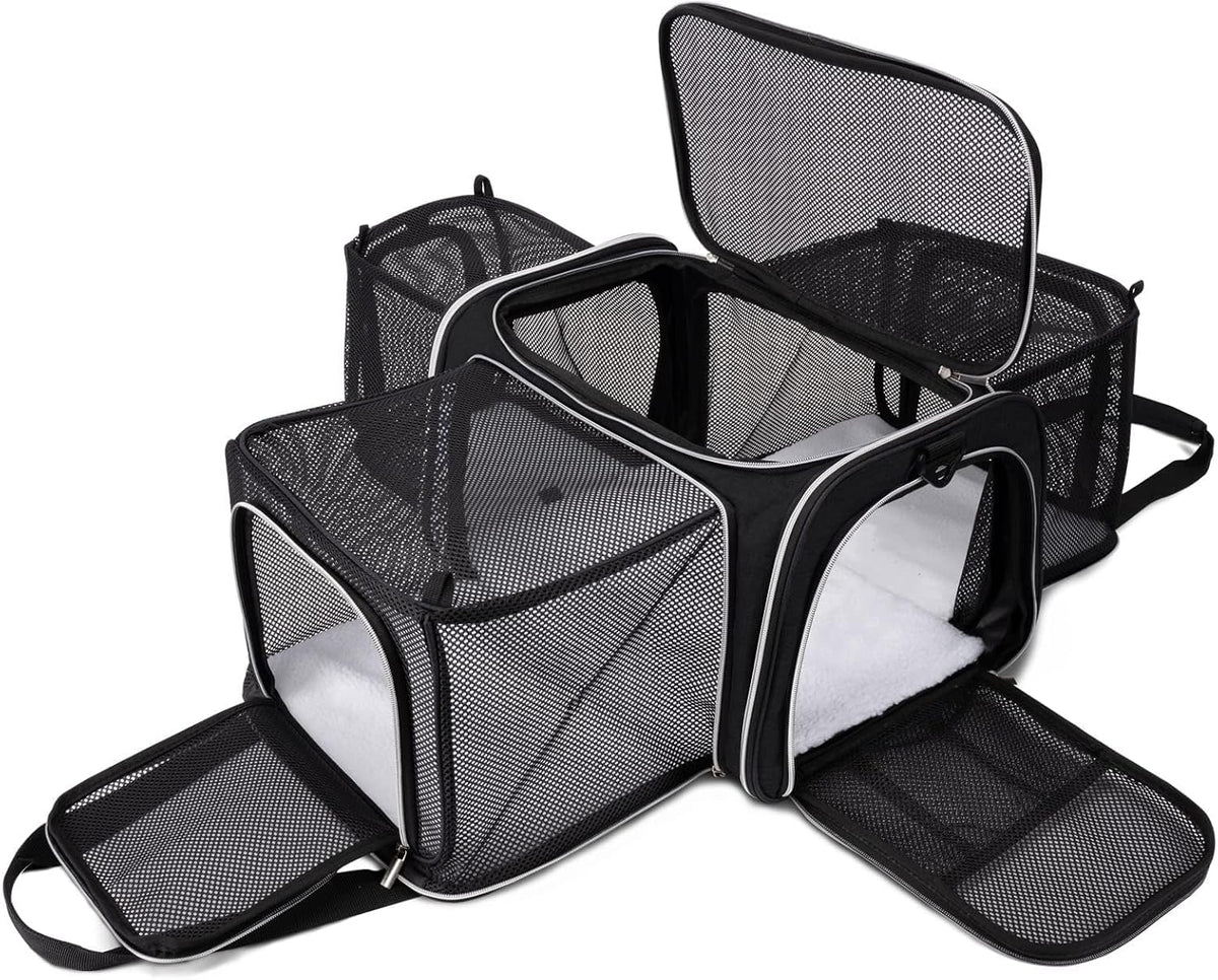 Cat Carrier Bag,Airline Approved Pet Carrier Soft Side Pet Travel 5 Sides Open Doors 3 Sides Expandable Foldable Dog Carrier with Fleece Pad