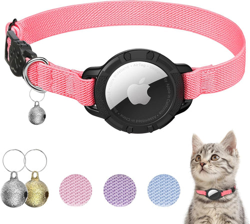 Airtag Cat Collars, Stretchy Collar with Airtag Holder and Bell