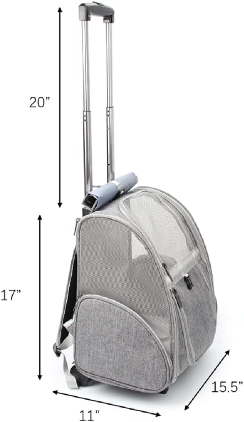 Pet Rolling Carrier, Dog Backpack with Wheels,Cats,Puppies Travel Bag with Wheels,Dog Trolley(Grey)