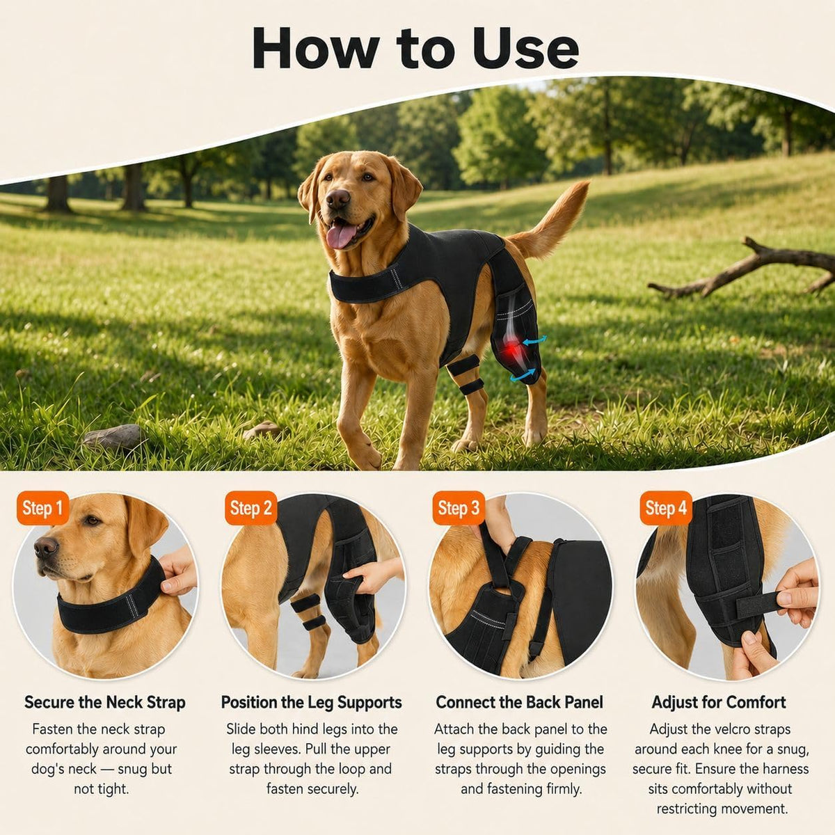 Dog Knee Brace for ACL Injury Support – Adjustable Pet Knee Stabilizer for Dogs, Joint Pain Relief, Recovery & Mobility Support for Small, Medium & Large Dogs (L Size)