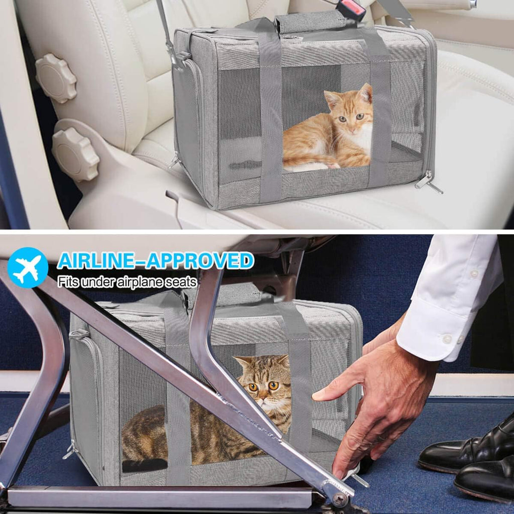 Cat Carriers Dog Carrier Pet Carrier for Small Medium Cats Dogs Puppies up to 15 Lbs, Airline Approved Small Dog Carrier Soft Sided, Collapsible Travel Puppy Carrier - Grey