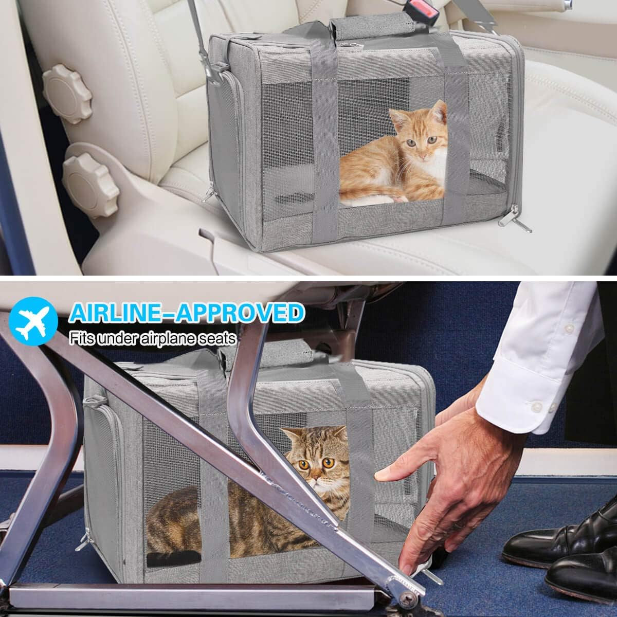 Cat Carriers Dog Carrier Pet Carrier for Small Medium Cats Dogs Puppies up to 15 Lbs, Airline Approved Small Dog Carrier Soft Sided, Collapsible Travel Puppy Carrier - Grey