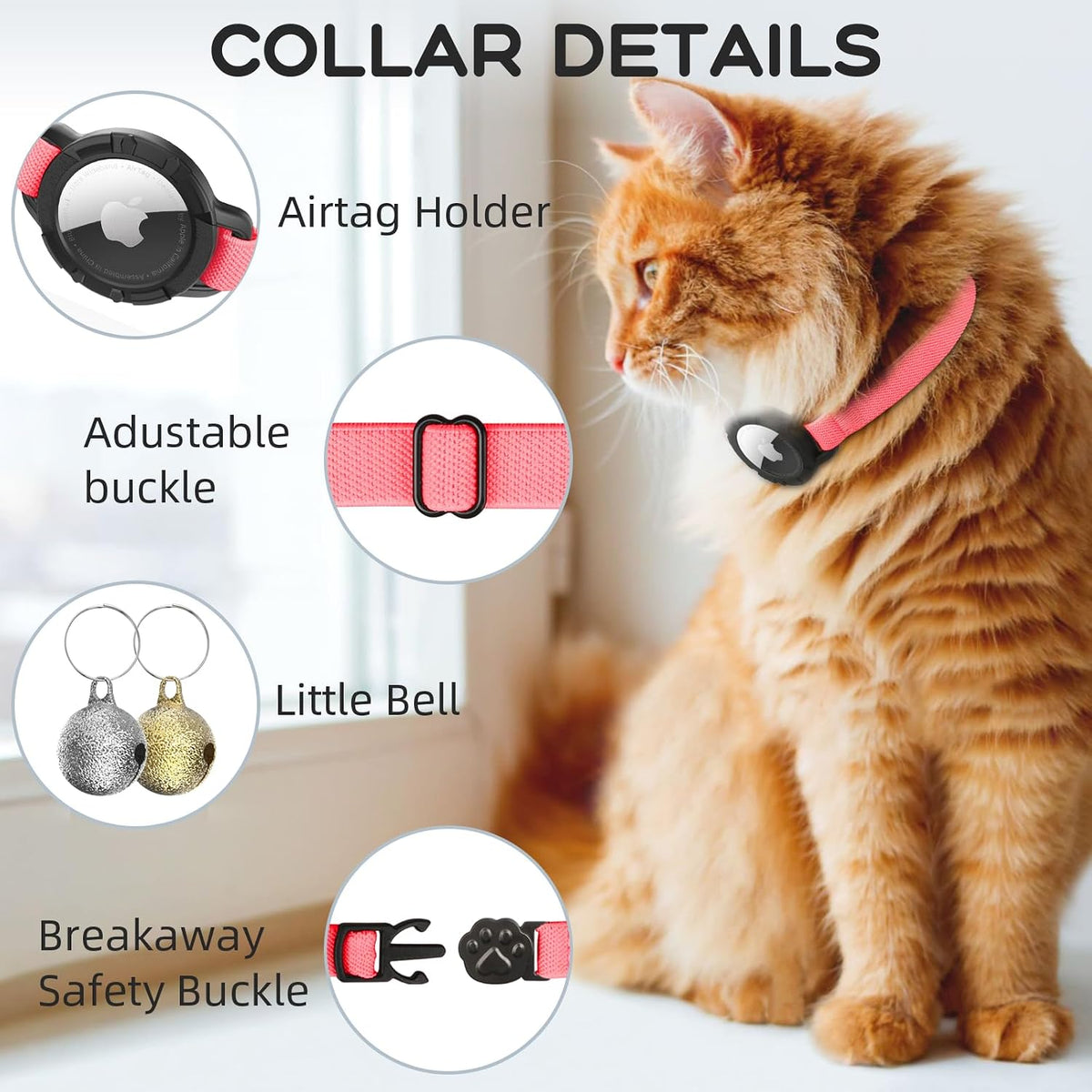 Airtag Cat Collars, Stretchy Collar with Airtag Holder and Bell