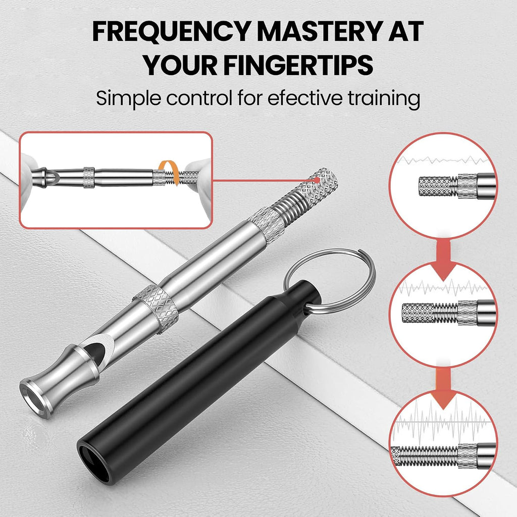 Dog Whistle Set of 5 | 2PCS Premium Quality Adjustable Dog Whistles with 2 Black Lanyards and a Dog Clicker | Ultrasonic Dog Whistle to Stop Barking Neighbors Dog
