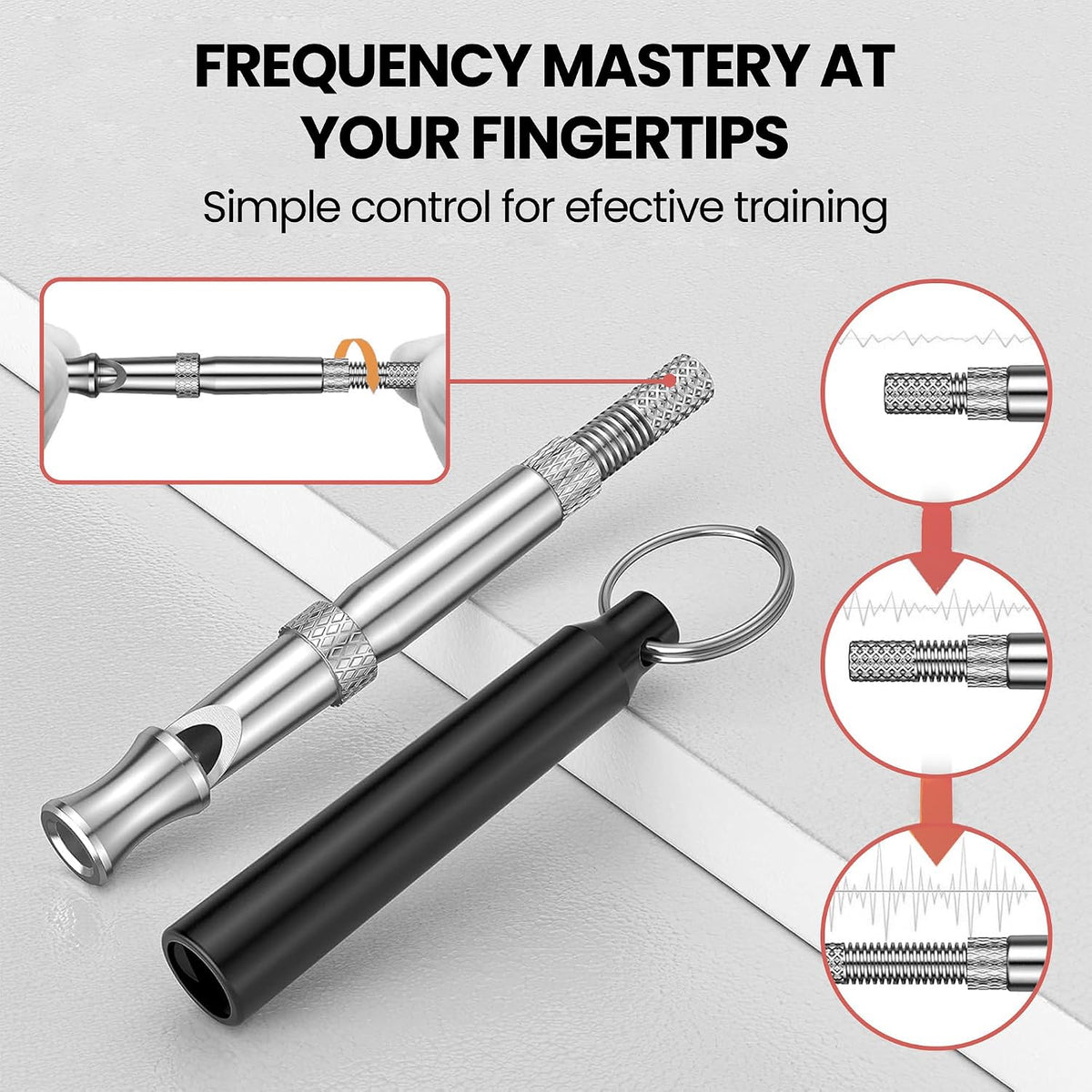 Dog Whistle Set of 5 | 2PCS Premium Quality Adjustable Dog Whistles with 2 Black Lanyards and a Dog Clicker | Ultrasonic Dog Whistle to Stop Barking Neighbors Dog