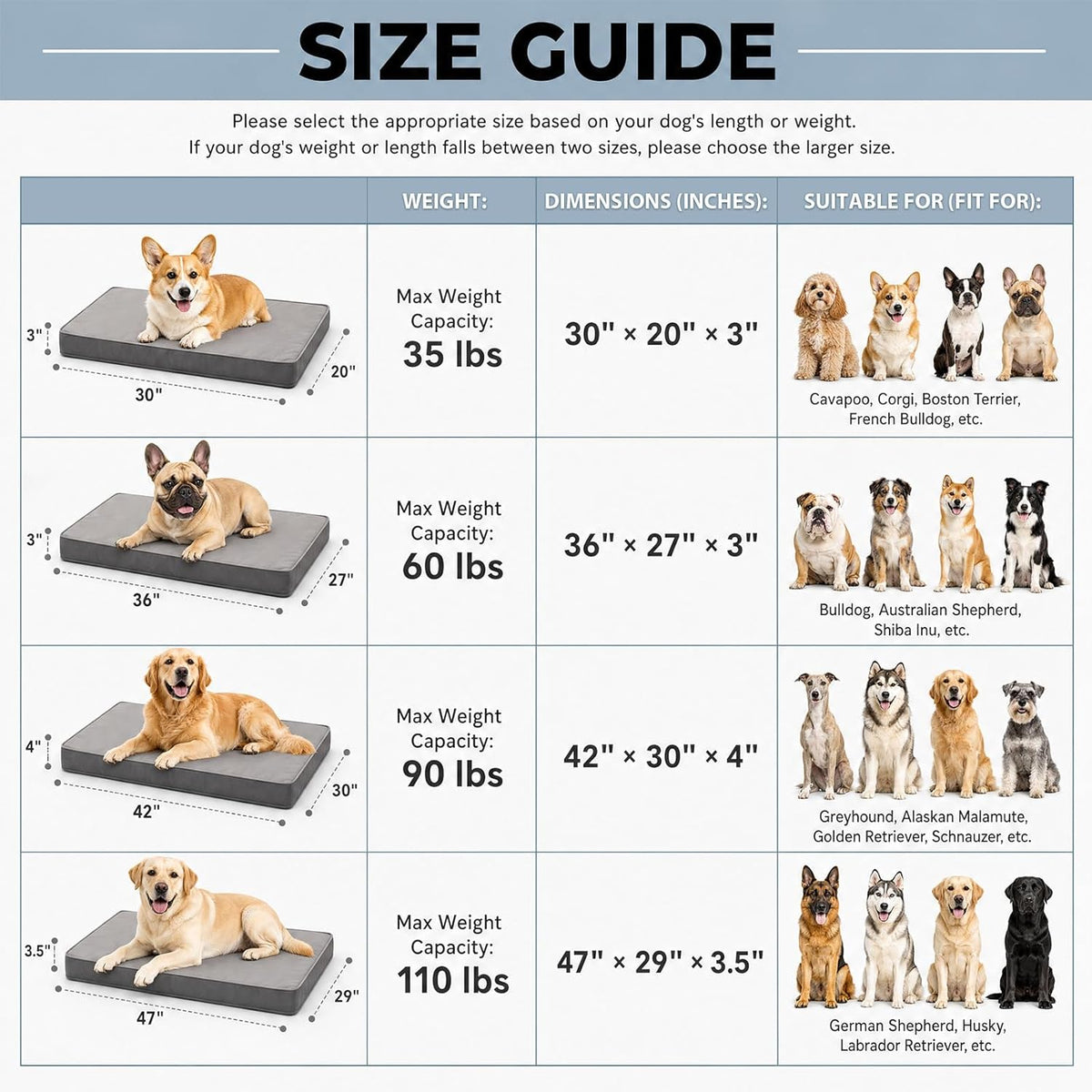 Outdoor Waterproof Dog Bed Large Sized, Washable Creat Pad 42"