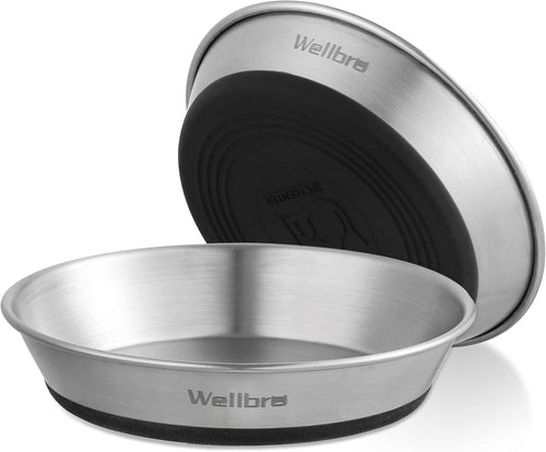 Cat Bowls, 304 Stainless Steel Non-Slip Wide Shallow, 2 Pack