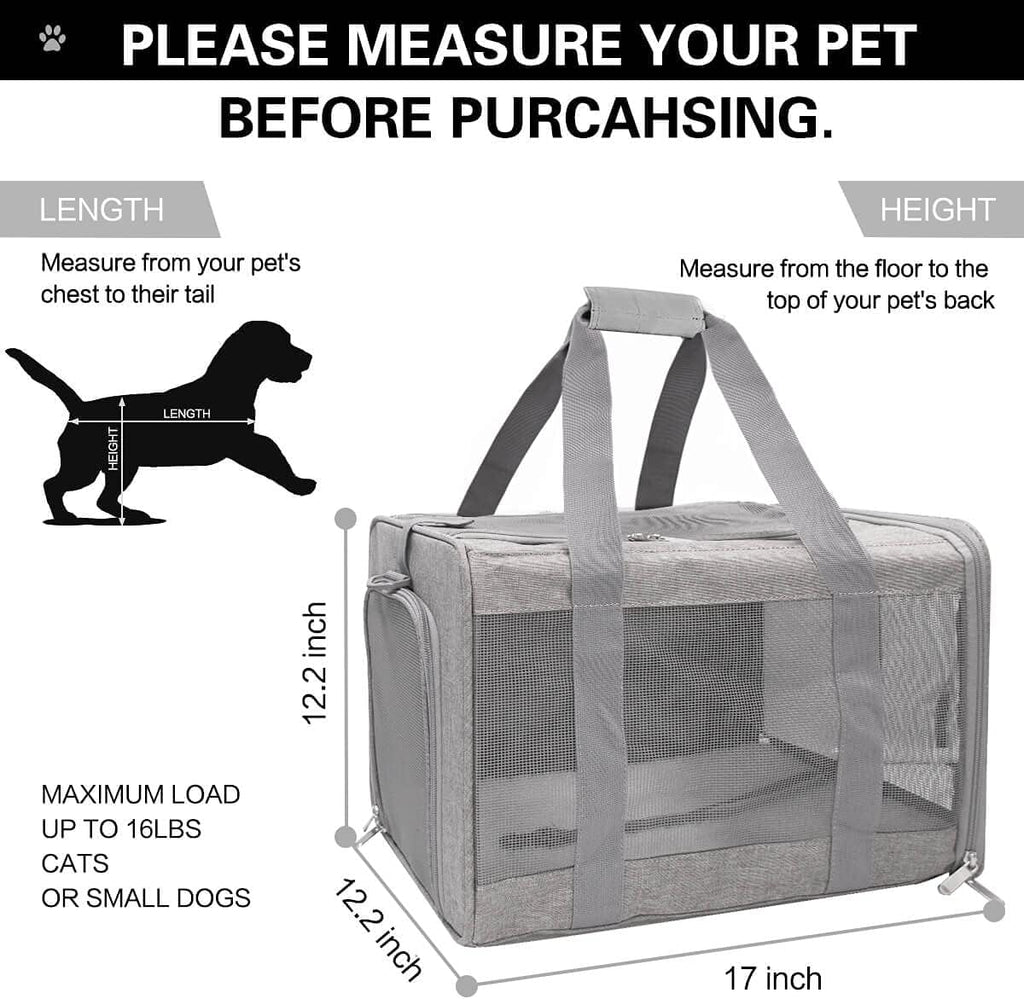 Cat Carriers Dog Carrier Pet Carrier for Small Medium Cats Dogs Puppies up to 15 Lbs, Airline Approved Small Dog Carrier Soft Sided, Collapsible Travel Puppy Carrier - Grey
