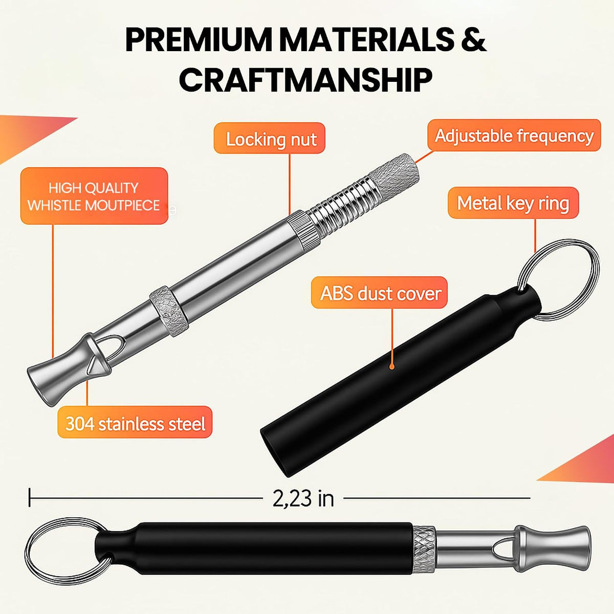 Dog Whistle Set of 5 | 2PCS Premium Quality Adjustable Dog Whistles with 2 Black Lanyards and a Dog Clicker | Ultrasonic Dog Whistle to Stop Barking Neighbors Dog