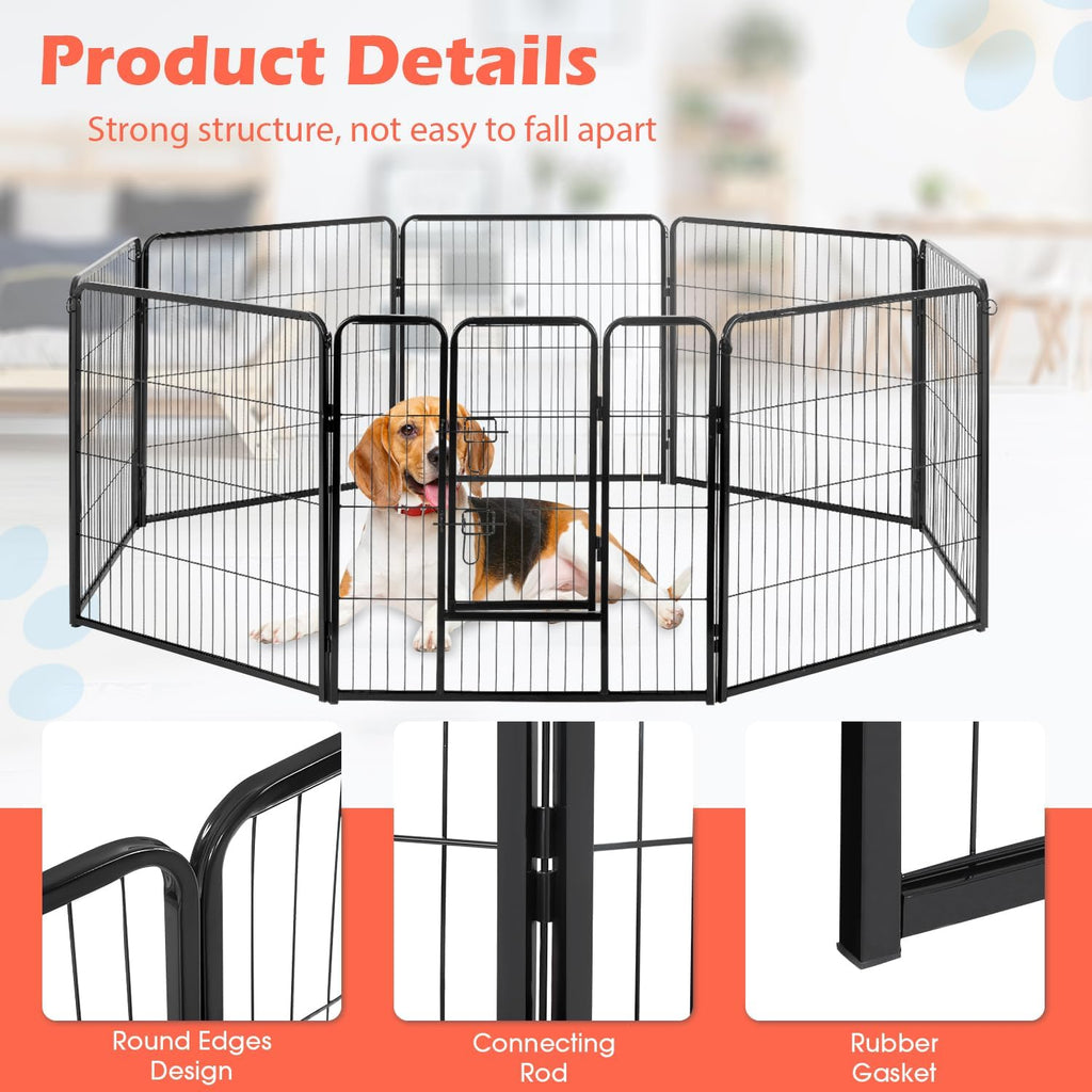 Dog Playpen Dog Pen Dog Kennel 8 Panels 32 Inch Hight Indoor Outdoor Folding Metal Portable Puppy Exercise Pen Heavy Duty Dog Fence for Yard Camping,Black