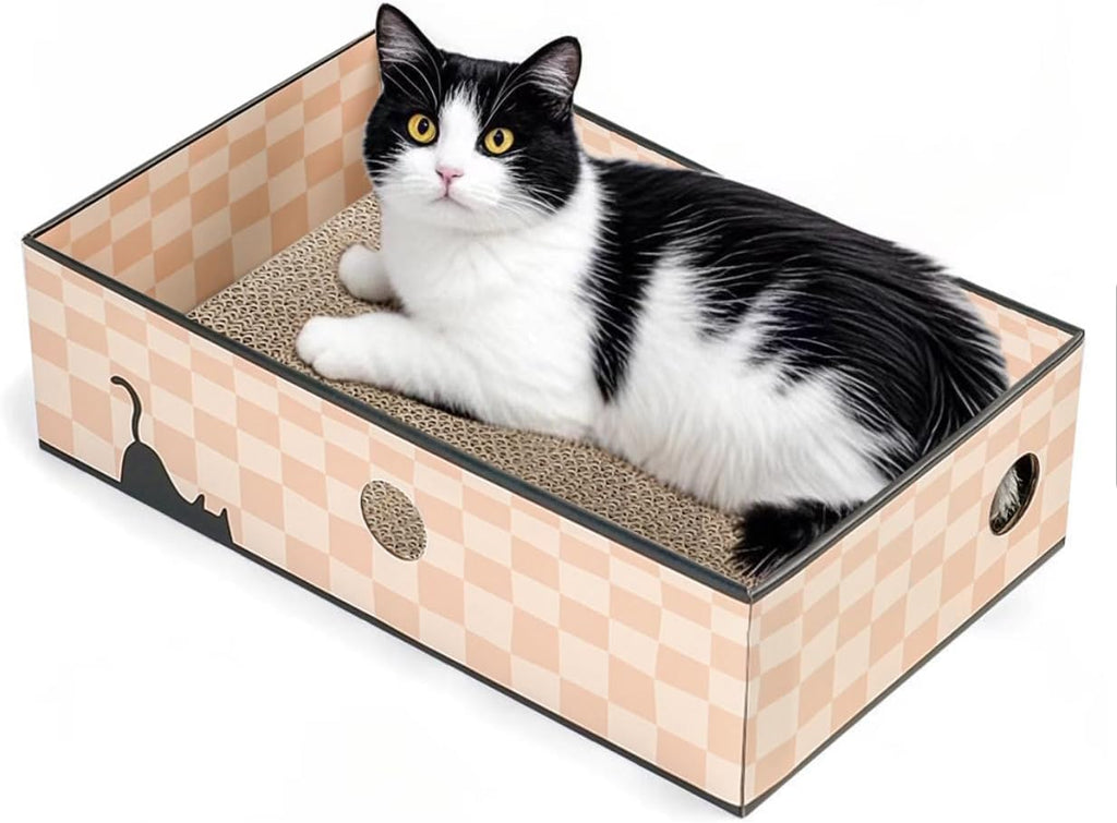 Cat Scratcher Box, Cardboard Pad, Bed for Indoor Cats, Chessboard