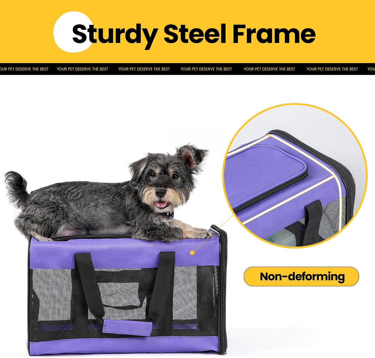 Cat Carrier Airline Approved, Soft-Sided Dog Carrier with Inner Safety Leash, Pet Transport Carrier for Small-Medium Cats Puppies up to 15 Lbs, Collapsible Travel Kitten Carrier Bag -Purple M