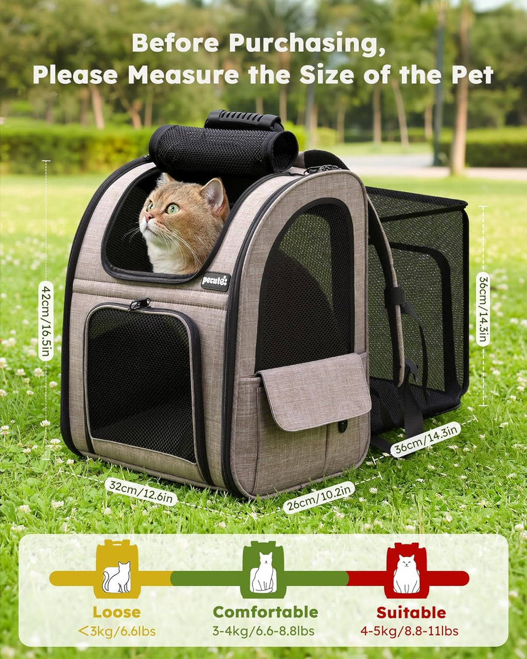 Cat Backpack Expandable, Cat Backpack for Cat with Breathable Window