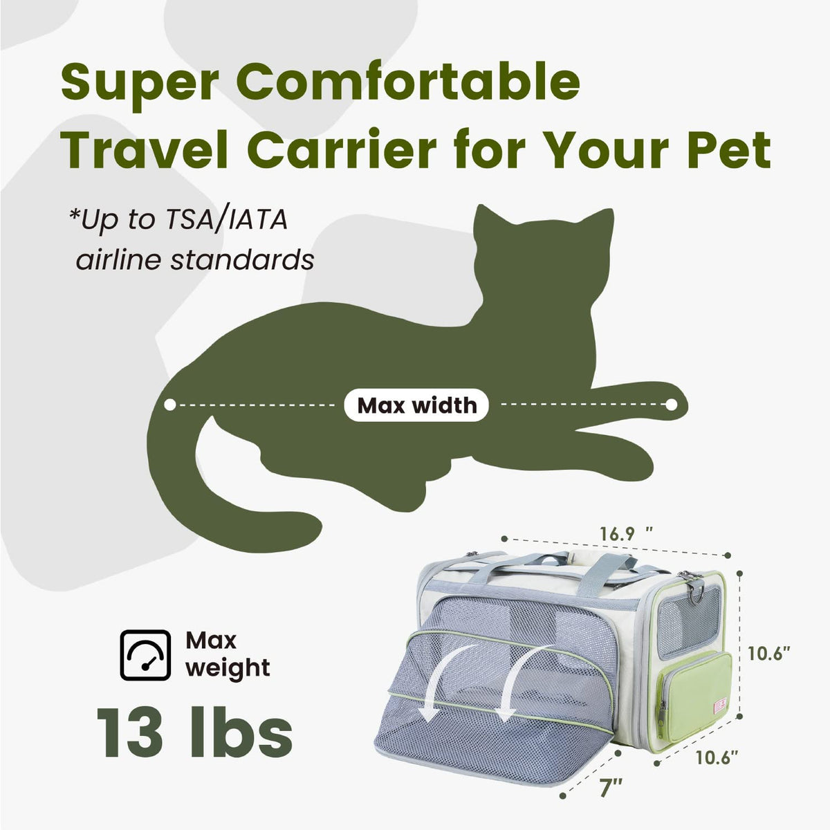 Cat Carrier Airline Approved Expandable Breathable Safety Leash