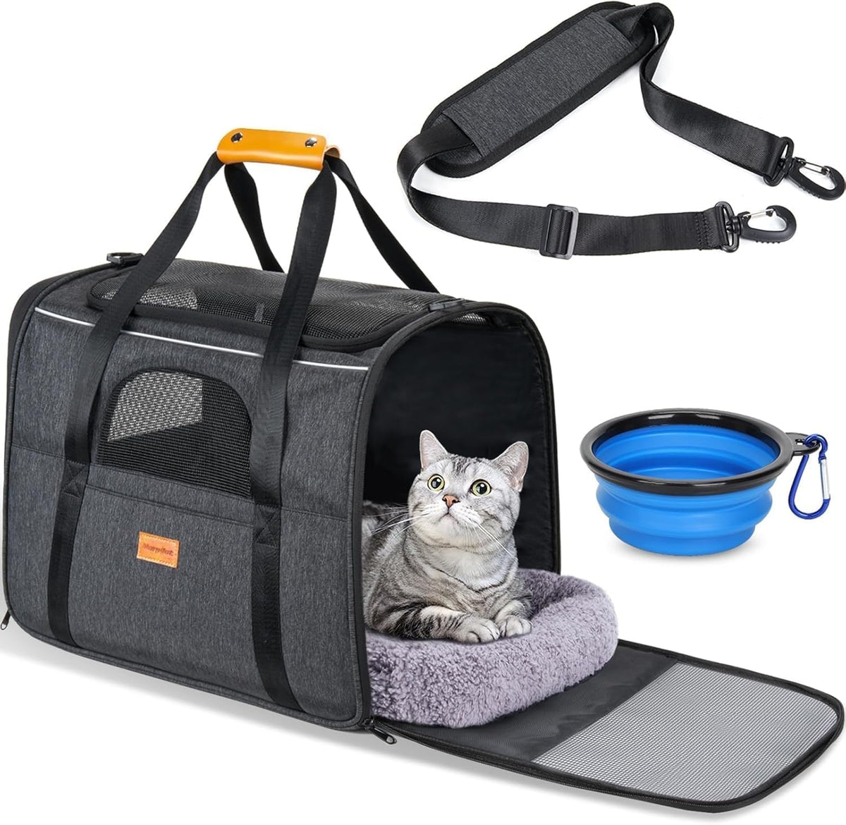 Cat Carrier Soft Sided Cat Carrier for Cats and Puppy Pet Carrier with Safety Zippers Foldable Bowl