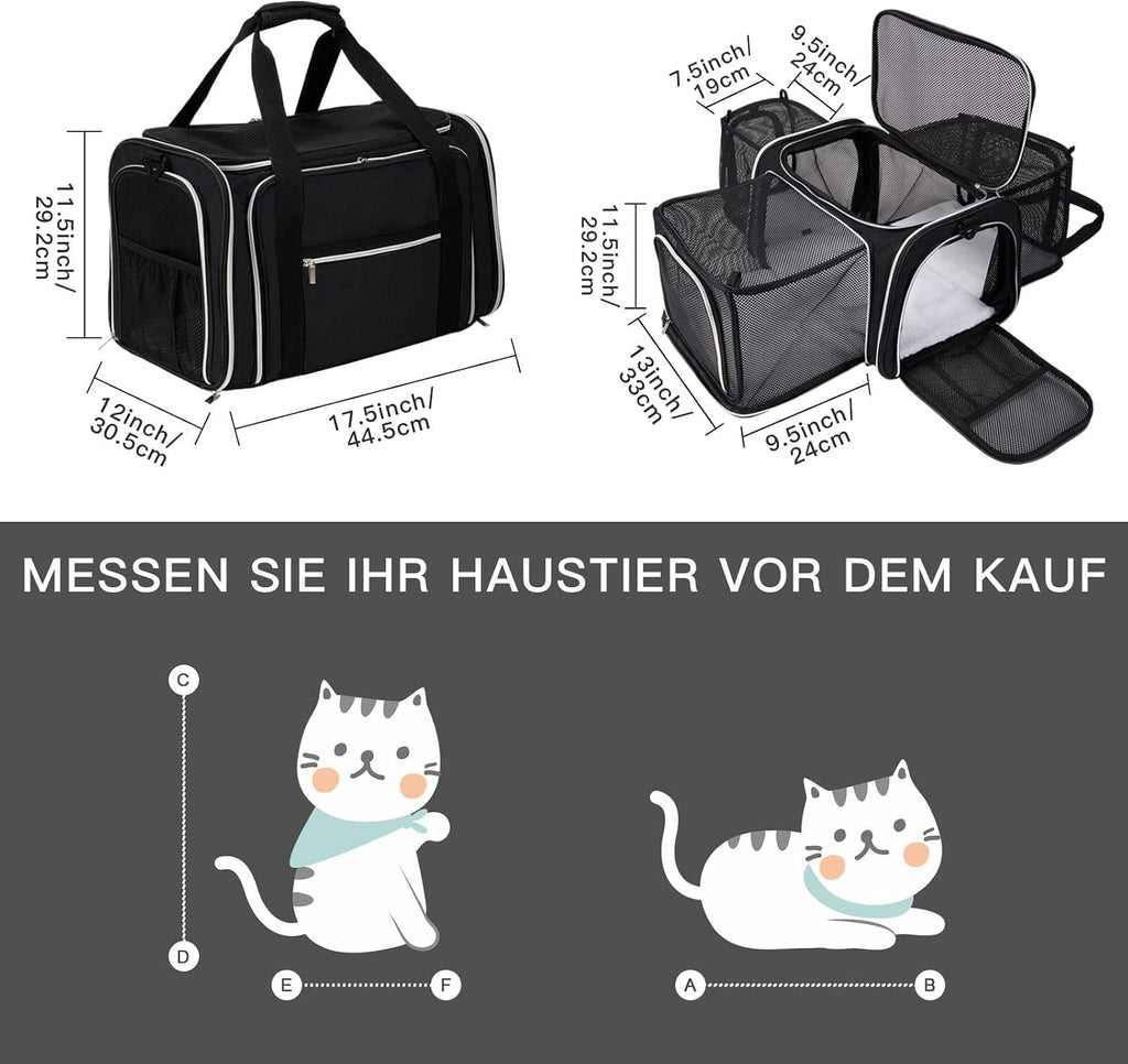 Cat Carrier Bag,Airline Approved Pet Carrier Soft Side Pet Travel 5 Sides Open Doors 3 Sides Expandable Foldable Dog Carrier with Fleece Pad
