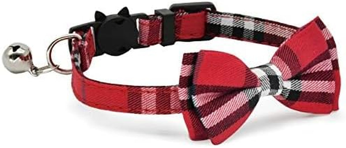 2 Pack/Set Cat Collar Breakaway with Cute Bow Tie and Bell for Kitty and Some Puppies, Adjustable from 7.8-10.5 Inch (Black+Pink)