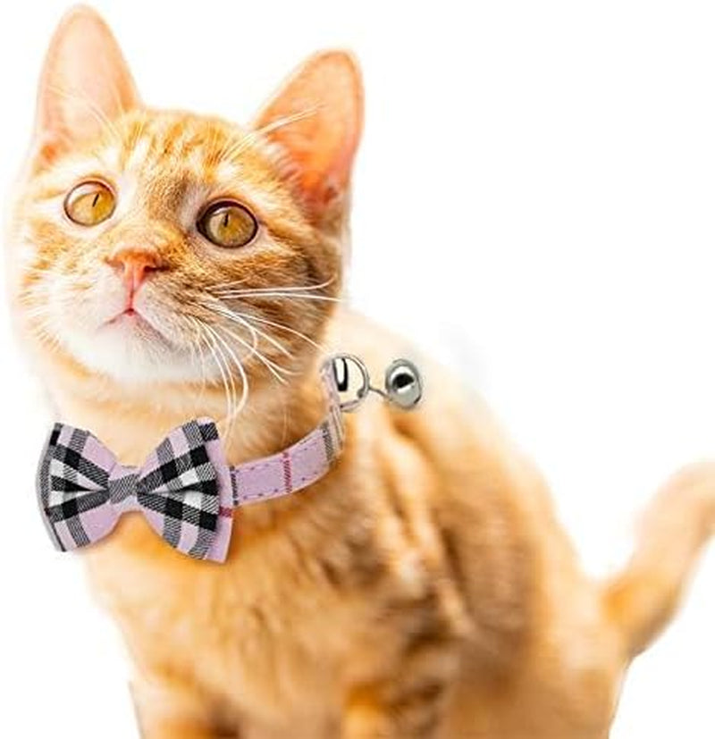 2 Pack/Set Cat Collar Breakaway with Cute Bow Tie and Bell for Kitty and Some Puppies, Adjustable from 7.8-10.5 Inch (Black+Pink)