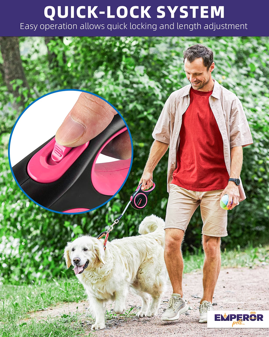 16 Ft Retractable Dog Leash for Small Dogs, up to 44 Lbs, Heavy Duty, Pink - PK16-20