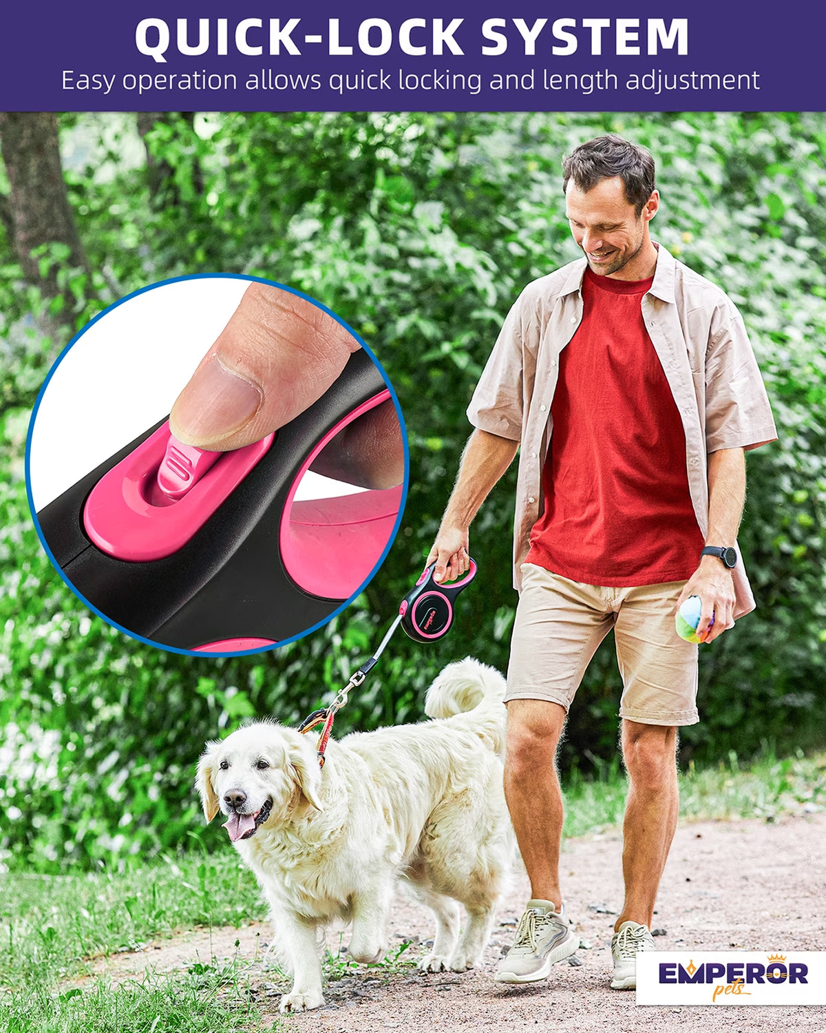 16 Ft Retractable Dog Leash for Small Dogs, up to 44 Lbs, Heavy Duty, Pink - PK16-20