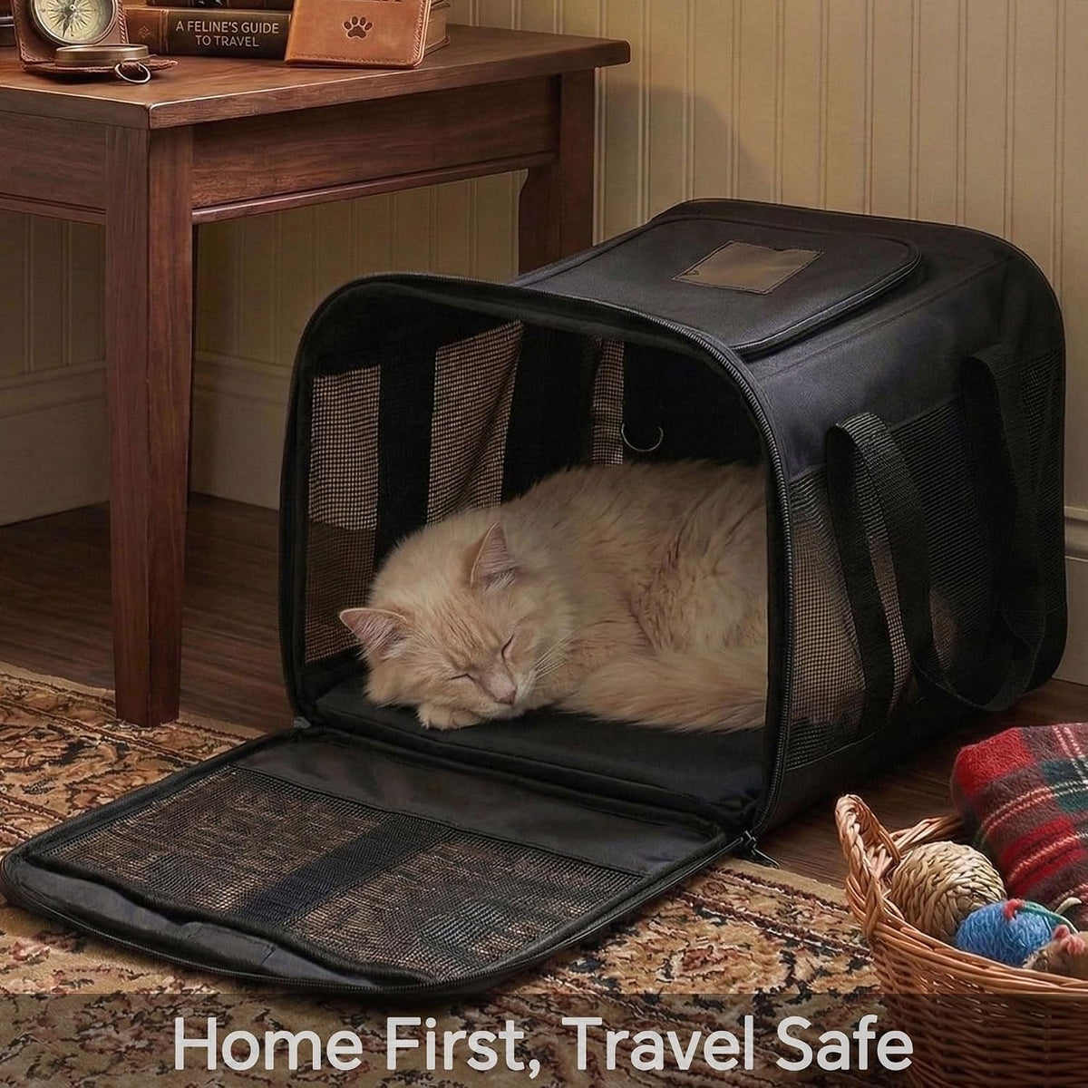 Cat Carrier Airline Approved, Soft-Sided Dog Carrier with Inner Safety Leash, Pet Transport Carrier for Small-Medium Cats Puppies up to 15 Lbs, Collapsible Travel Kitten Carrier Bag -Purple M