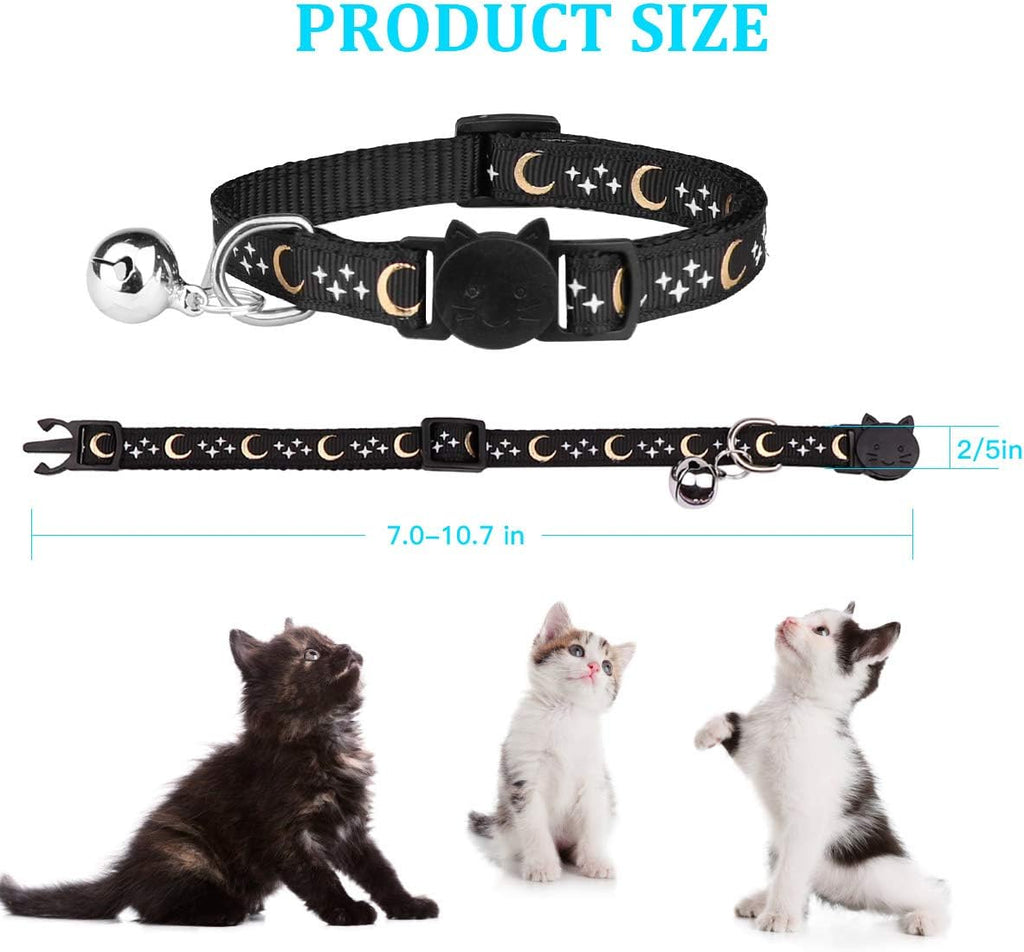 6 PCS Breakaway Cat Collars with Bell Golden Moon Glowing Star in the Dark for Kitten