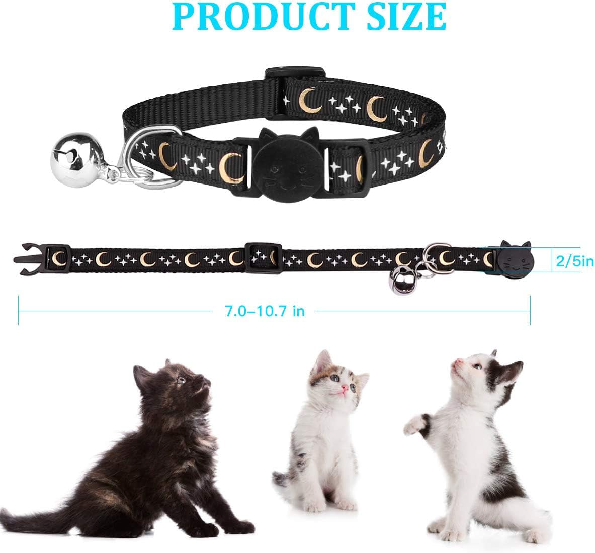 6 PCS Breakaway Cat Collars with Bell Golden Moon Glowing Star in the Dark for Kitten