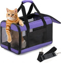 Cat Carrier Airline Approved, Soft-Sided Dog Carrier with Inner Safety Leash, Pet Transport Carrier for Small-Medium Cats Puppies up to 15 Lbs, Collapsible Travel Kitten Carrier Bag -Purple M