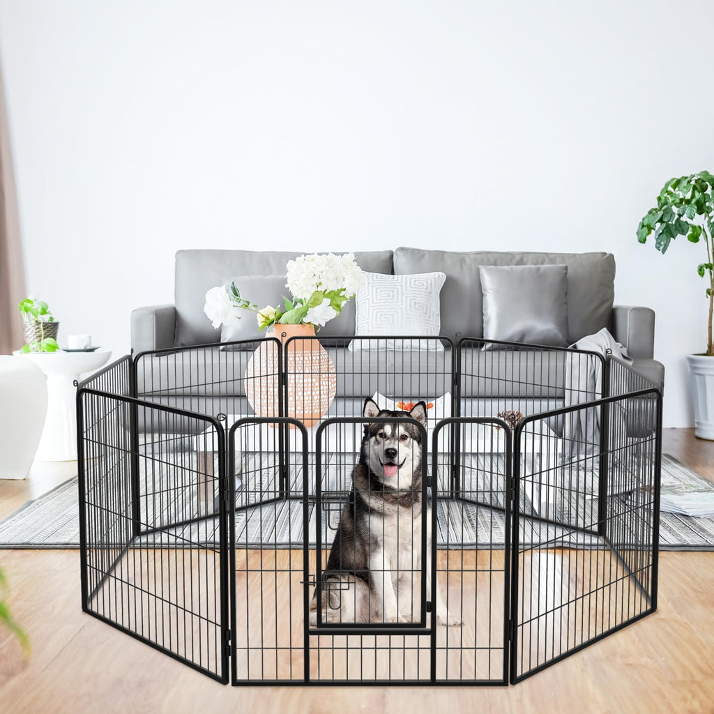 Dog Playpen Dog Pen Dog Kennel 8 Panels 32 Inch Hight Indoor Outdoor Folding Metal Portable Puppy Exercise Pen Heavy Duty Dog Fence for Yard Camping,Black